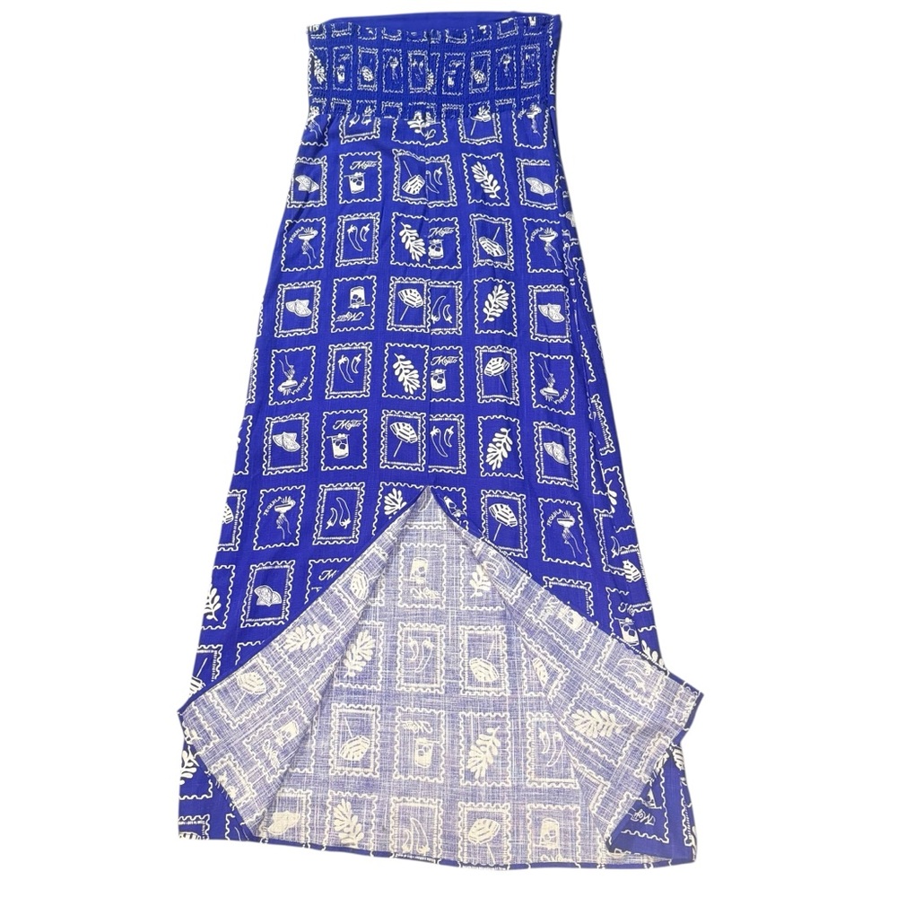 NWT XL Paper Heart Anthropologie Blue Linen Strapless Maxi Dress Tropical Resort - Picture 9 of 14